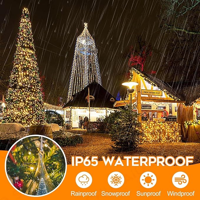 100 LED Christmas String Lights, 33 FT Connectable Waterproof String Lights Green Wire with Timer Memory Function & 8 Modes, for Indoor Outdoor Xmas Trees Party Garden, WarmWhite