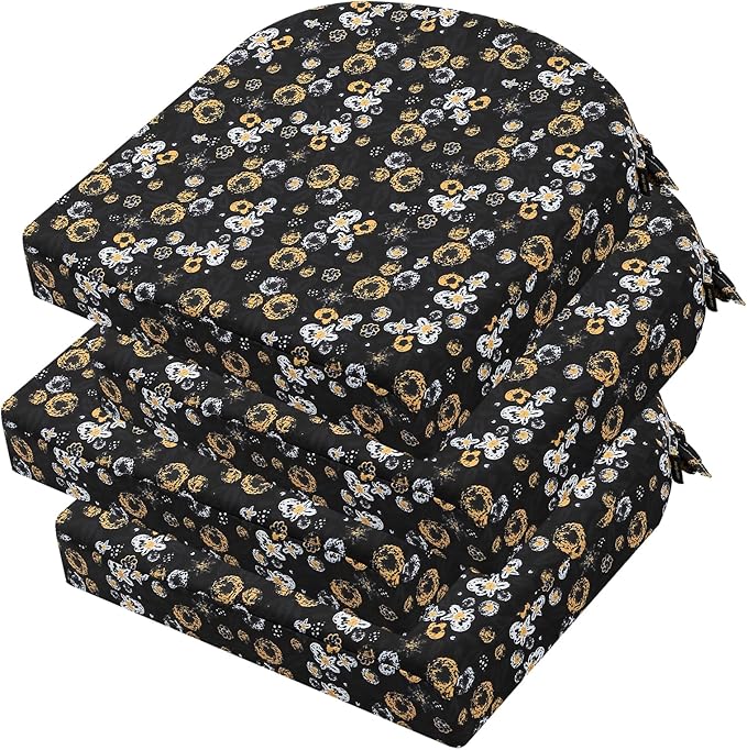 idee-home Outdoor Chair Cushions Set of 4, Thick 19" x 19" x 3" Outdoor Seat Cushions Patio Furniture Waterproof with Ties, Dining Pads