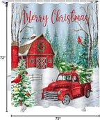 Vandarllin Red Truck Christmas Shower Curtain, Merry Christmas Farmhouse Shower Curtains Set with Hooks, Winter Xmas Tree Waterproof Fabric Bathroom Curtains Decor Home Accessories,72 X 72 Inch Long