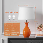 PARTPHONER Table Lamp Set of 2, Modern Ceramic Bedside Lamps for Night Stands, Classic Small Lamp Nightstand Lamp for Bedroom Living Room Desk End Table Rocker Swtich Orange