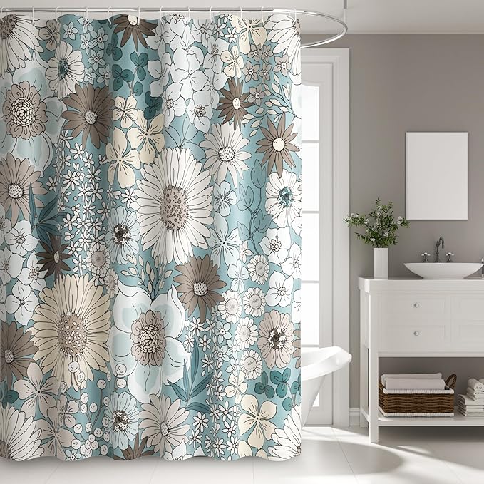 Floral Shower Curtain Rustic Various Floral Plant Curtain for Bathroom Tropical Botanical Farmhouse Waterproof Decor Shower Curtain with Hooks 60x72Inch