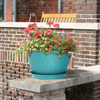 Large Plant Pots 12/10/9 inch, 3 Pack Big Flower Pots for Outdoor Indoor Plants with Water Ripples, Wide Plastic Planters with Drainage Holes and Saucers for Garden Home Decor, Blue Green