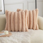 Neelvin Camel Faux Fur Cozy Soft Striped Decorative Throw Pillow Covers 26x26 inch Set of 2,Velvet Pillowcase Cushion Case for Sofa Couch
