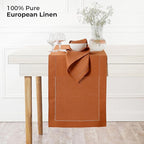 D'Moksha Homes Linen Rust Table Runner 36 Inches - 100% Pure Linen Small Table Runner 14 x 36 Inch Ideal for Dresser, Coffee Tables, Fall and Halloween - Classic Hemstitch