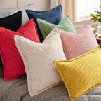 decorUhome Christmas Corduroy Red Throw Pillow Covers 26x26 Set of 2 Decorative Soft Boho Farmhouse Euro Couch Pillow Covers for Living Room Bed Sofa Broadside Striped Pillow Cases