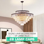 39" Large Modern Oil Brown Crystal Chandelier, 7-Tier Luxury Ceiling Light with Clear Crystal Prisms, Oversized Round Pendant Lighting for Dining Room Dining Room Living Room Foyer