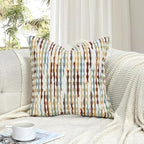 Boho Decorative Throw Pillow Covers 18x18 Inch, Chenille Tufted Pillow Cover Stripe Textured Square Farmhouse Accent Pillowcase for Couch Sofa Bedroom Living Room, Red White Khaki Grey 1 Pack