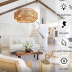 Large Woven Rattan Chandeliers for Kitchen Island, 22.8in Coastal Boho Pendant Lights for Dining Room, Living Room
