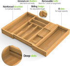 Bamboo Kitchen Drawer Organizer, Expandable Utensil Organizer with Removable Knife Block, Cutlery Tray Holder with Divider, Adjustable Silverware Organizer, Wood Tableware Dividers Storage