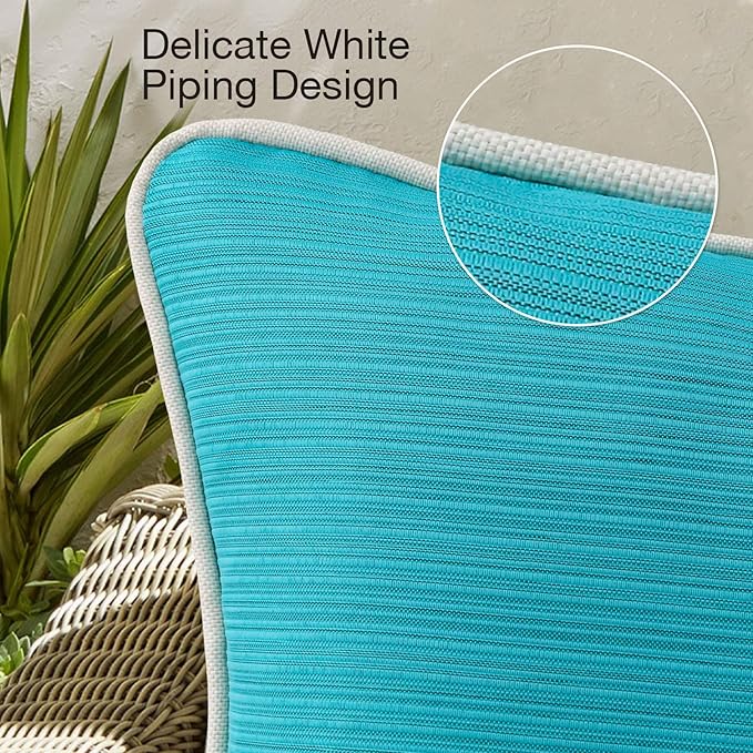 Decorative Outdoor Water Repellent Throw Pillows with Inserts, Set of 4, 20" x20" Pillows for Patio, Backyard, Bed, Couch, and Patio Furniture, Turquoise