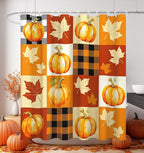 MAMUSE Fall Shower Curtain for Bathroom Stall Cute Decorative Waterproof Unique Design TeenWomen Cortinas de Baño Bathtub 72 x72 Inch, Plaid Pumpkins
