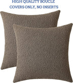 Jeneoo Light Brown Decorative Square Thick Throw Pillow Covers Fine Textured Boucle Couch Cushion Case for Living Room Sofa Home Decor, Set of 2, 18 x 18 Inch