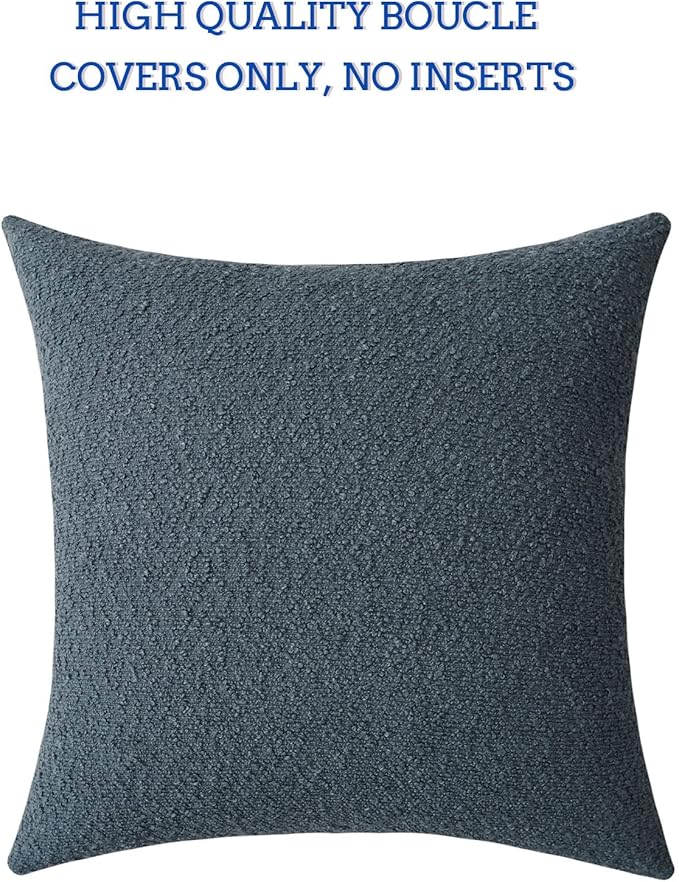 Jeneoo Grey Blue Decorative Square Thick Accent Throw Pillow Covers Fine Textured Boucle Couch Cushion Case for Sofa Decor, Set of 1, 24 x 24 Inch