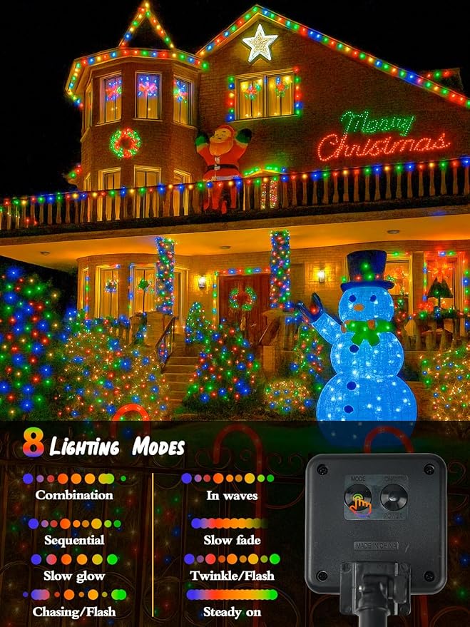 6 Pack Christmas Solar String Lights Outdoor Waterproof, 198FT 600 LED Green Wire Solar Fairy Lights with 8 Modes, Solar Twinkle Lights for Garden Tree Patio Fence Christmas Decorations (Multicolor)