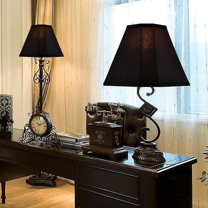 GO&SO Bell Lamp Shades Set of 2 Black Scalloped Lamp Shade, Replacement Lamp Shade For Floor & Table Lamp Shade, 6.5"Top x 13"Bottom x 11.2"Slant Height x 10.5''Vertical Height(Spider), Easy Assembly