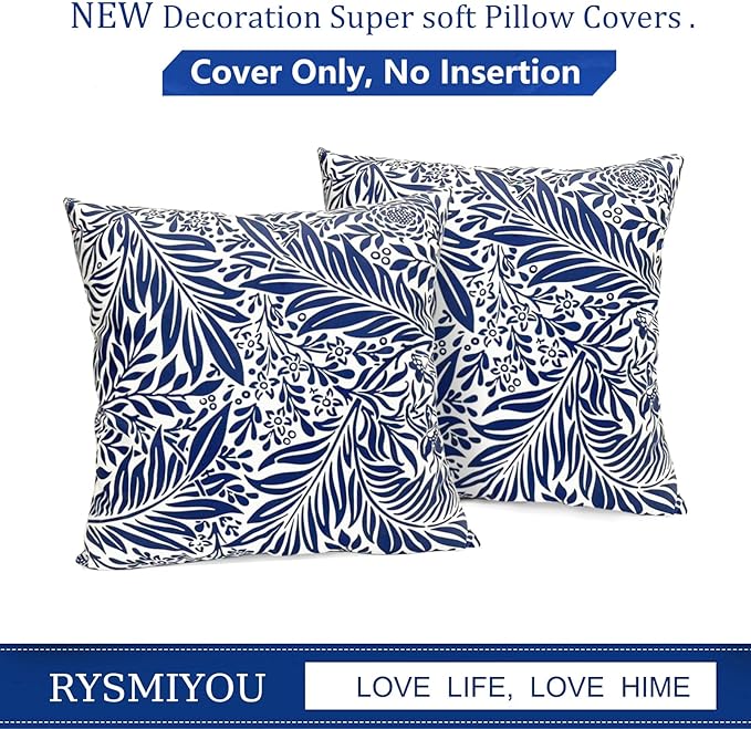 Decorative Throw Pillow Covers Set of 2 Blue Pillow Covers 18x18 inch Throw Pillow Cases Soft Short Plush Farmhouse Floral Outdoor Pillow Covers for Couch Sofa Bed Living Room Cushion Cover