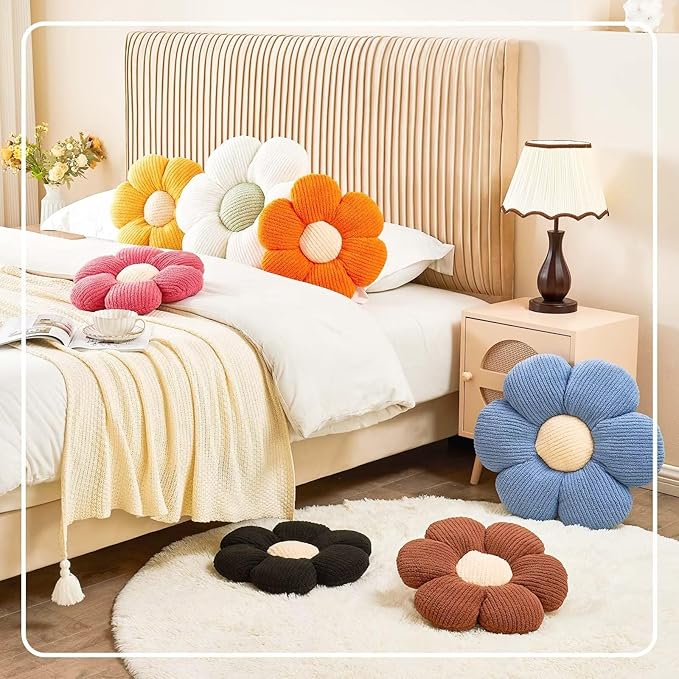 Flower Throw Pillow, Soft Brown 19.6" Shaped Floor Pillow for Home Decor, Cute Aesthetic Plush Decorative Pillows for Bed, Sofa, Couch