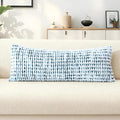 Boho Chenille Tufted Pillow Cover 14x36 Inch Set of 1, Farmhouse Striped Decorative Pillow Covers Accent Fluffy Neutral Long Body Bolster Pillow for Couch Sofa Bedroom Living Room, Blue White