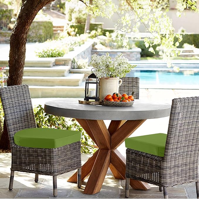 idee-home Thick 17" x 17" x 3" Patio Chair Cushions Set of 2, Waterproof with Ties, Seat Cushions for Outdoor Furniture, Dining Chair Pads Green