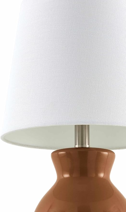BoutiqueRugs Liliac Boho Ceramic Bedside Table Lamp for Bedroom Nightstand - End Side Lighting for Living Room - Shade Cotton - White, Brown - 15" H