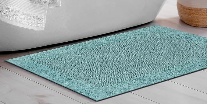 Savi Home Bath Mat Rug 17x24 Aqua Blue, 100% Pure Cotton, Super Soft Bath Rug, Plush & Absorbent, Hand Tufted Heavy Weight Construction, Full Reversible Step Out Rugs