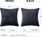 MIULEE Dark Blue Corduroy Pillow Covers Pack of 2 Boho Decorative Spliced Throw Pillow Covers Soft Solid Couch Pillowcases Cross Patchwork Textured Cushion Covers for Living Room Bed Sofa 24x24 inch