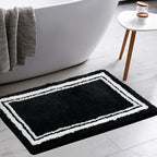 Tititex Luxury Black White Frame Line Bathroom Rug, 24x36 inch Extra Soft and Absorbent Microfiber Bath Rugs, Non-Slip Plush Shaggy Bath Carpet, Bath Mats for Bathroom Floor, Tub and Shower