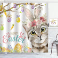 Happy Easter Bunny Cat Shower Curtain Spring Easter Eggs Shower Curtains for Bathroom Waterproof Polyester Fabric Bathroom Curtain 72 x 72 Inch with 12 Plastic Hooks