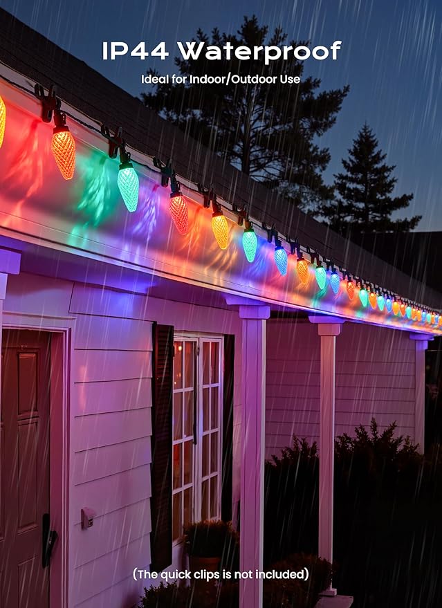 C9 Christmas Lights Outdoor, 66 FT 100 LED Connectable C9 String Lights with 8 Modes and Timer Extendable Xmas Tree Patio Roofline Garden Yard Holiday Party Indoor Outdoor Decoration, Multicolor