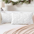 OTOSTAR Set of 2 Xmas Soft Plush Short Wool Velvet Decorative Throw Pillow Covers Rectangular Luxury Style Cushion Case Pillow Shell for Sofa Bedroom Snowflake White, 12x20 Inch