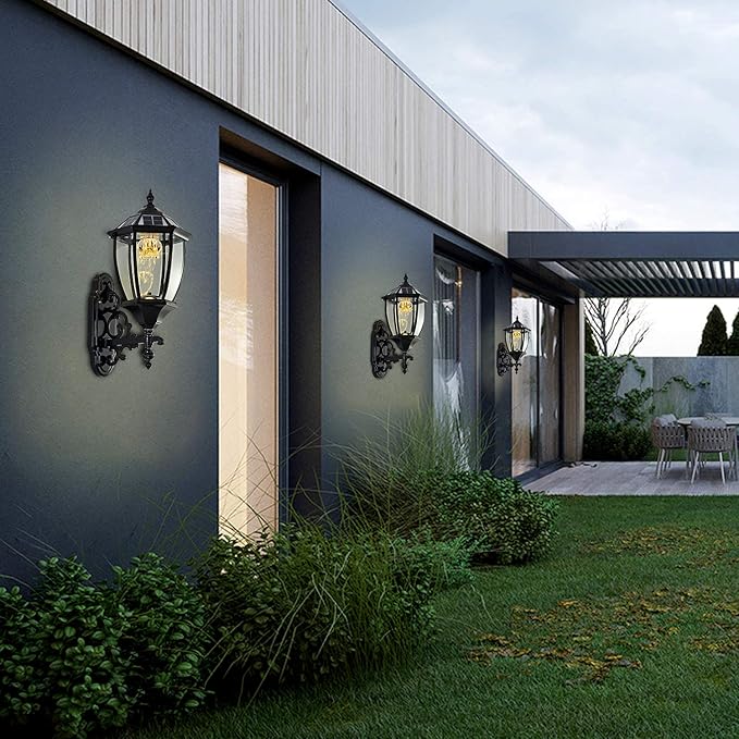 Solar Wall Lamp with Light Sensor,Waterproof Wall Light Outdoor Wall Sconce Led Hexagonal Light Fixture for Wall, Garage, Front Porch,Fence, Yard,Black