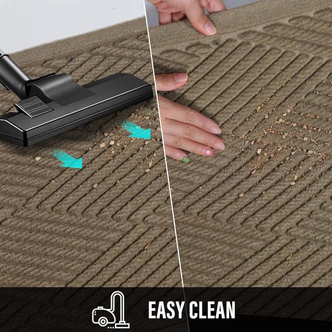 Sturdy Front Door Mat, Absorbent Muddy Dirt Resist Welcome Door Mats Outdoor Indoor, Stain and Fade Resistant, Non-Slip Rubber Backing Low Profile Doormat for Entryway, 30×17, Beige