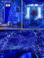 Solar Christmas Lights Outdoor Decorations Waterproof, Tatal 4 Pack 400LED 132FT Blue Solar String Lights Green Wire with 8 Modes, Christmas Fairy Light for Xmas Tree Party Wedding Yard Garden Decor