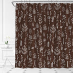 Brown Herbs Shower Curtain Boho Floral Retro Botanical Vintage Farmhouse Cute Leaves Plant Flowers Bathroom Curtain Set with Hooks(70" Wx74.8 H)