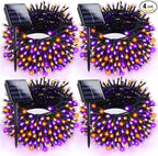 4pk Orange and Purple Solar Halloween Lights Outdoor Waterproof, 400LED 132FT Solar Powered LED String Lights Black Wire with 8 Modes, Solar Fairy Lights for Halloween Horror Party Tree Wedding Decor