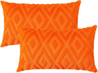 Pallene Orange Throw Pillow Covers 12x20 Set of 2, Soft Plush Faux Fur Decorative Lumbar Couch Pillow Covers for Sofa Bed Living Room Pillow Cases with 3D Diamond Pattern