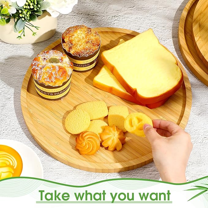 Meanplan 3 Pcs Round Wood Trays Round Charcuterie Board Bulk Bamboo Serving Platter with Rim Polished Wooden Vegetable Platter for Holding Fruit Bread Pizza Party Decor Christmas Supplies (13.8 Inch)