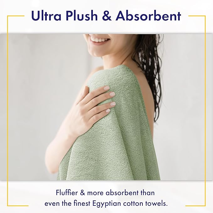 100% Organic Zero-Twist Cotton Towel - Luxury Bath Towel - Ultra Soft & Plush 700GSM Long-Staple Cotton (Eucalyptus Green)