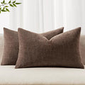 MIULEE Pack of 2 Decorative Throw Pillow Covers Soft Chenille Lumbar Accent Throw Pillows Solid Textured Cushion Covers for Couch Sofa Bedroom Living Room 20x12 Inch, Chocolate