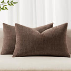 MIULEE Pack of 2 Decorative Throw Pillow Covers Soft Chenille Lumbar Accent Throw Pillows Solid Textured Cushion Covers for Couch Sofa Bedroom Living Room 20x12 Inch, Chocolate