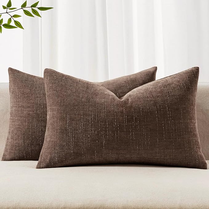 MIULEE Pack of 2 Decorative Throw Pillow Covers Soft Chenille Lumbar Accent Throw Pillows Solid Textured Cushion Covers for Couch Sofa Bedroom Living Room 20x12 Inch, Chocolate