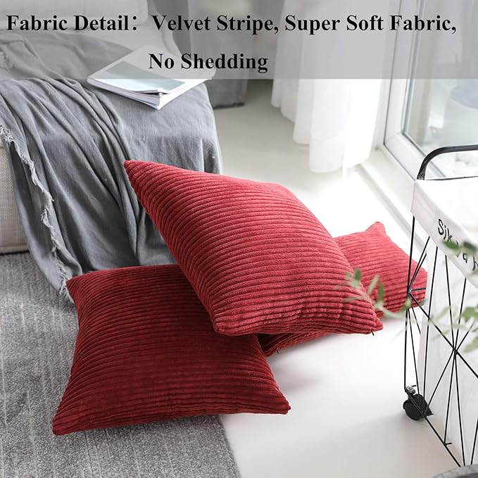 Home Brilliant Red Pillow Covers 26x26 2 Pack Euro Sham Super Soft Striped Corduroy Large Throw Pillow Cover Living Room Christmas Decor, 26 x 26 Inches, 66x66 cm, Burgundy