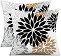 DFXSZ Black Brown Outdoor Pillow Covers 16x16 Inch Set of 2 White Gray Flower Throw Pillows Farmhouse Outdoor Modern Floral Polyester Square Cushion Case Decor for Patio Funiture Garden 002B16