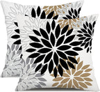 DFXSZ Black Brown Outdoor Pillow Covers 16x16 Inch Set of 2 White Gray Flower Throw Pillows Farmhouse Outdoor Modern Floral Polyester Square Cushion Case Decor for Patio Funiture Garden 002B16