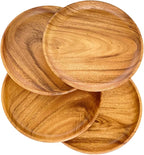 Acacia Wooden Plates – Set of 4, 10” Round Dinner Plates, Rustic Handcrafted Tableware for Charcuterie, BBQ, Farmhouse Dining, or Gift