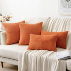 MIULEE Fall Orange Corduroy Pillow Covers Pack of 2 Boho Decorative Spliced Throw Pillows Soft Cross Patchwork Textured Covers Pillowcases Home Decor for Couch Living Room Bed Sofa 20x20 inch