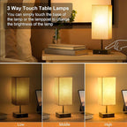 hansang Bedside Lamp, Touch Lamp with 3 Way Dimmable 2700K LED Bulb Touch Control USBA USBC Charging Port Black Base Linen Fabric Shade, Lamps for Bedroom Reading Room, 2 Pack