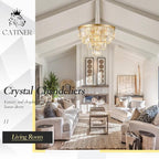 Gold Crystal Chandeliers 24” Modern Large Chandeliers Luxury 4-Tier 12 Lights K9 Crystal Round Ceiling Pendant Light Fixture Contemporary for Dining Room Foyer Staircase Living Room