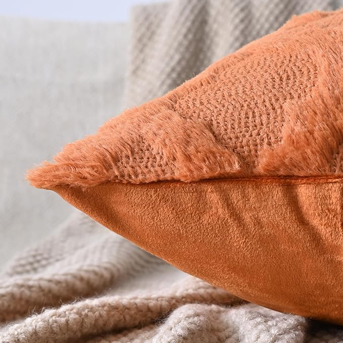 Set of 2 Soft Moroccan Throw Pillow Covers 20x20 Inch Plush Boho Decorative Pillow Cover Accent Cushion Case for Couch Sofa Bed, Burnt Orange