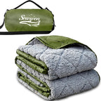 Waterproof Outdoor Blanket 82”X 55” Packable, Stadium Blankets for Camping with Sherpa Fleece Lining, Large Windproof Emergency Throw Mat for Garss Picnic Hiking Road Trip, Machine Washable, Green